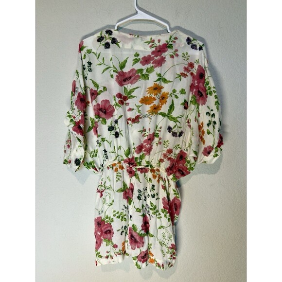Under Protection Romper Women M Floral Print Short Sleeve V-neck Tie Front Boho - Picture 4 of 9